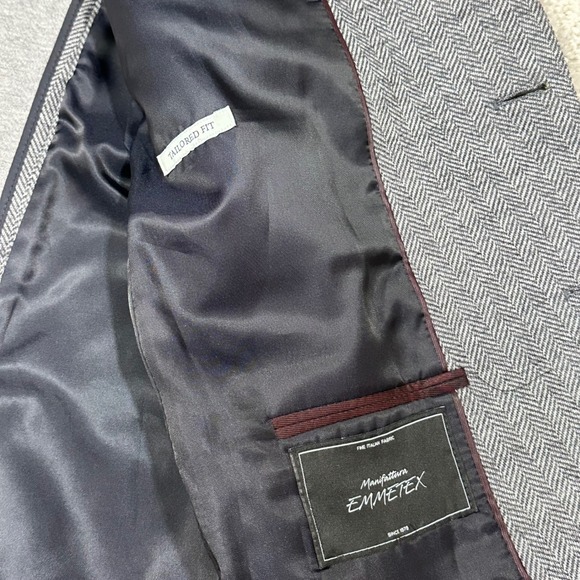 Jos A Bank Men's Gray Herringbone Tailored Fit Blazer 44 Regular Cotton Wool - Picture 8 of 10